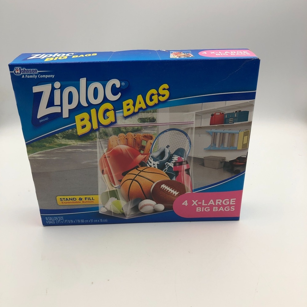 Ziploc Big Bag 4 Count XL 10 Gallon 2'x20"‎ Double Zipper Sturdy Handle Zip Lock